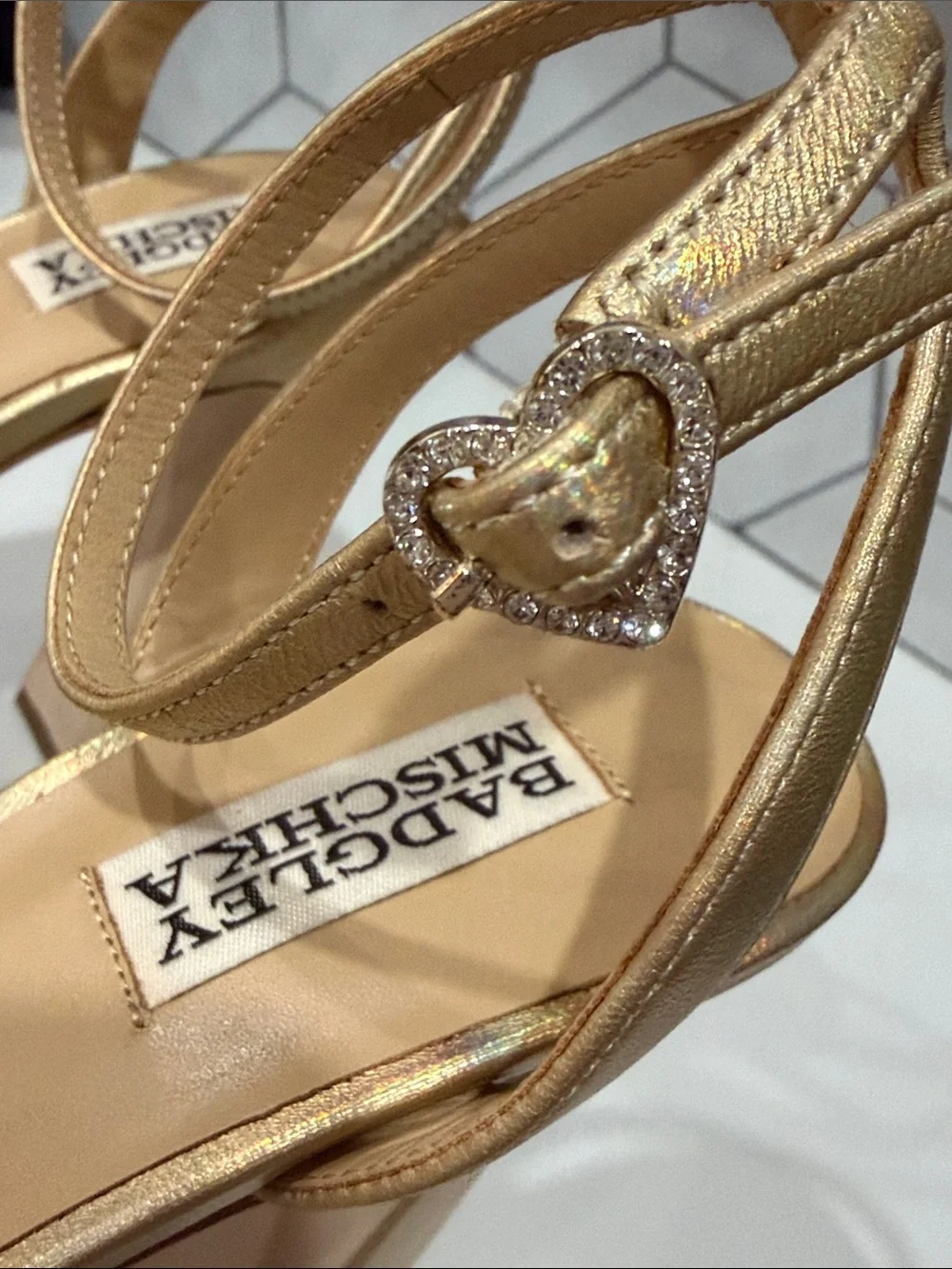 Badgley Mischka Gold Platform Sandal Block Heel